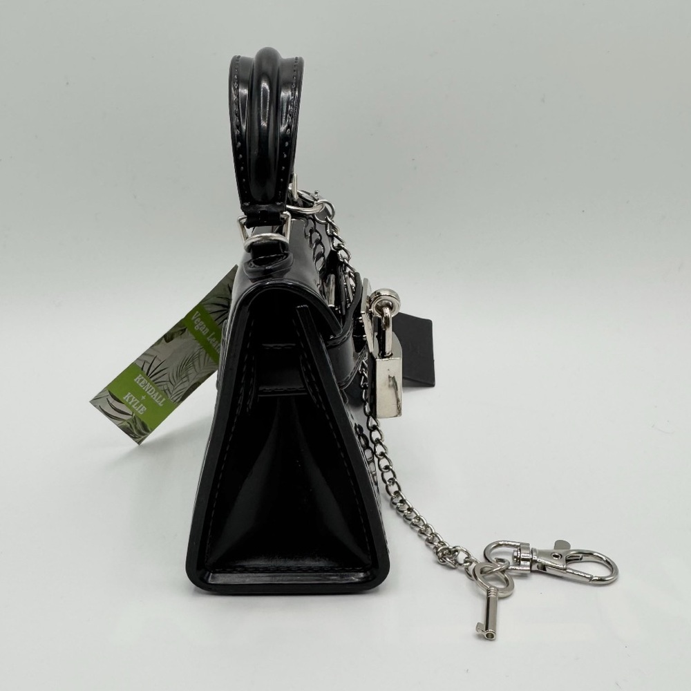 NWT Kendall & Kylie Black Mini PVC Tote Crossbody Bag with Silver Lock & Key - Picture 2 of 4
